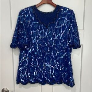 Vintage Creative Touch Elegant Blue Sequin Women's Top